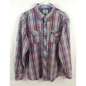 PD&C Mens Shirt XL Long Sleeve Button Front Multicolor Plaid Cotton